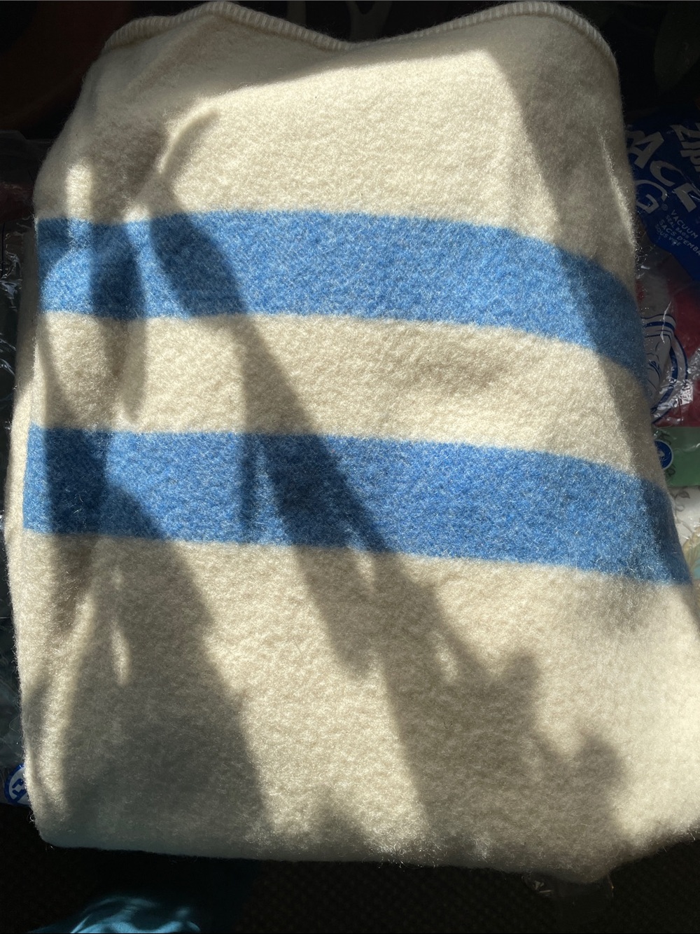1951 Ayers Wool Blanket Cream and Light Blue